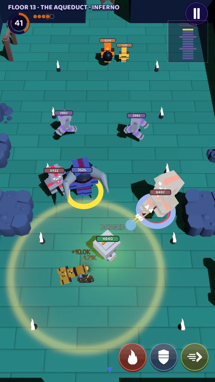 The hero alone against several enemies on a floor of The Aqueduct, with blue tiles.