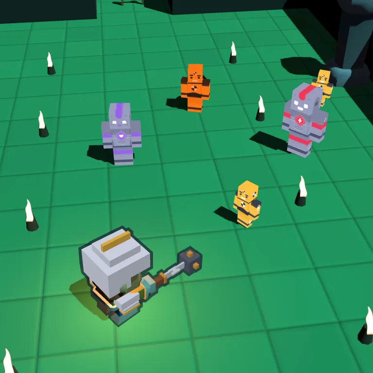 First floor of The Crypt: blue-green tiles with the hero and several enemies.