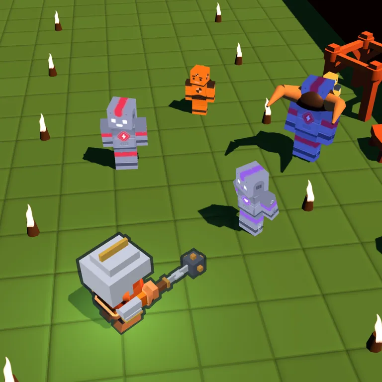 First floor of The Forge: golden-toned tiles and orange iron objects in the background.