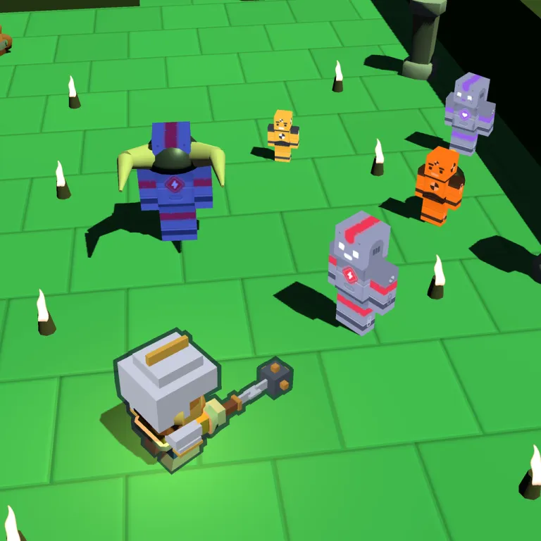 First floor of The Gardens: a deep green floor with the hero and several enemies.