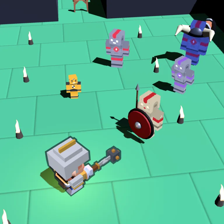 First floor of The Spire: mint-green tiles, almost colorless, with the hero and several enemies.